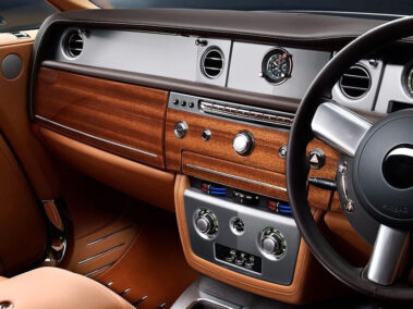 Wood veneered car dashboard